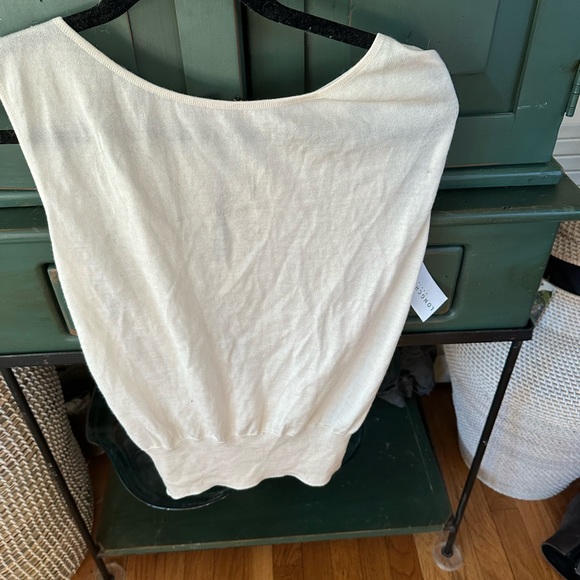 NWT Longchamp Sleeveless Ecru Silk Wool Blend Top Tank Blouse Back Zip Italy XL - Picture 1 of 5